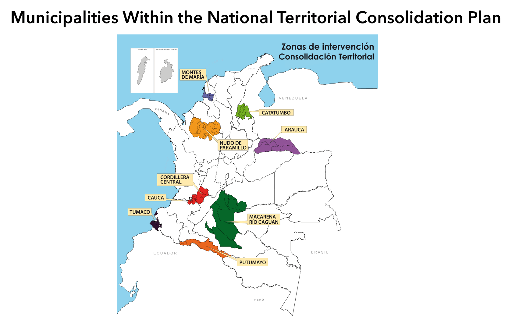Map of zones where the Territorial Consolidation Program operates
