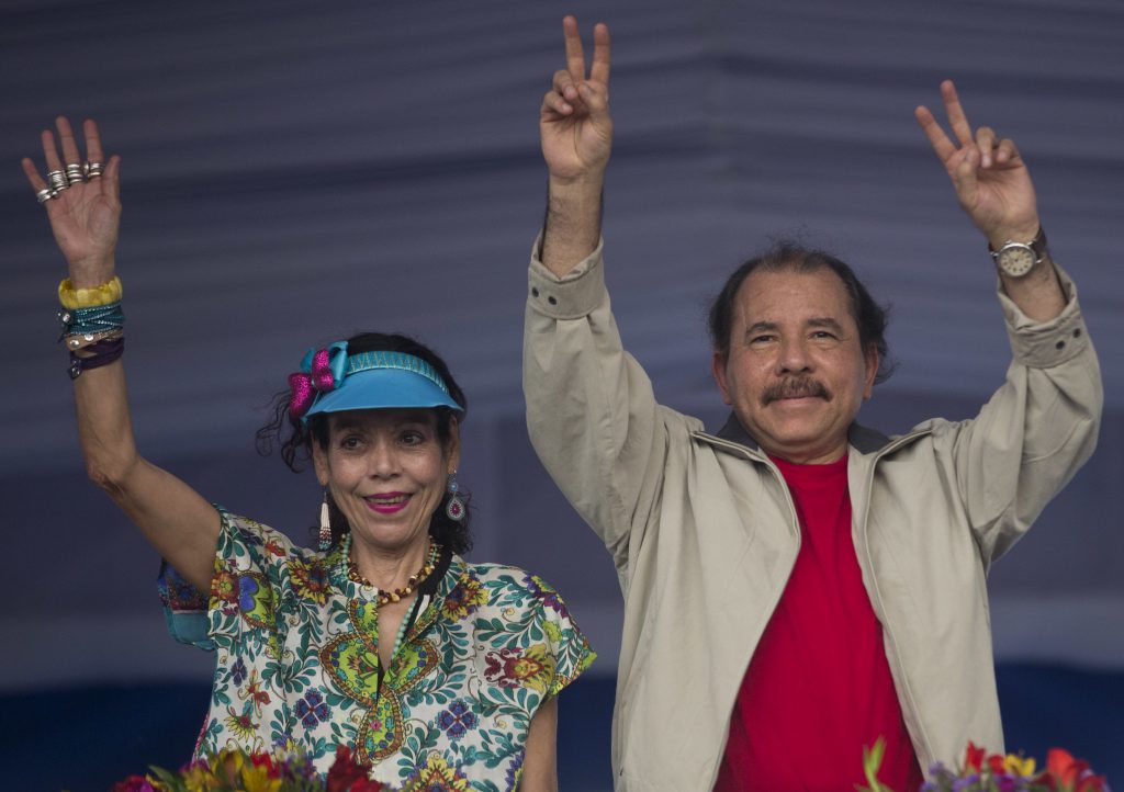 Nicaragua's President Daniel Ortega, right, and first lady Rosario Murillo (AP Photo/Esteban Felix)