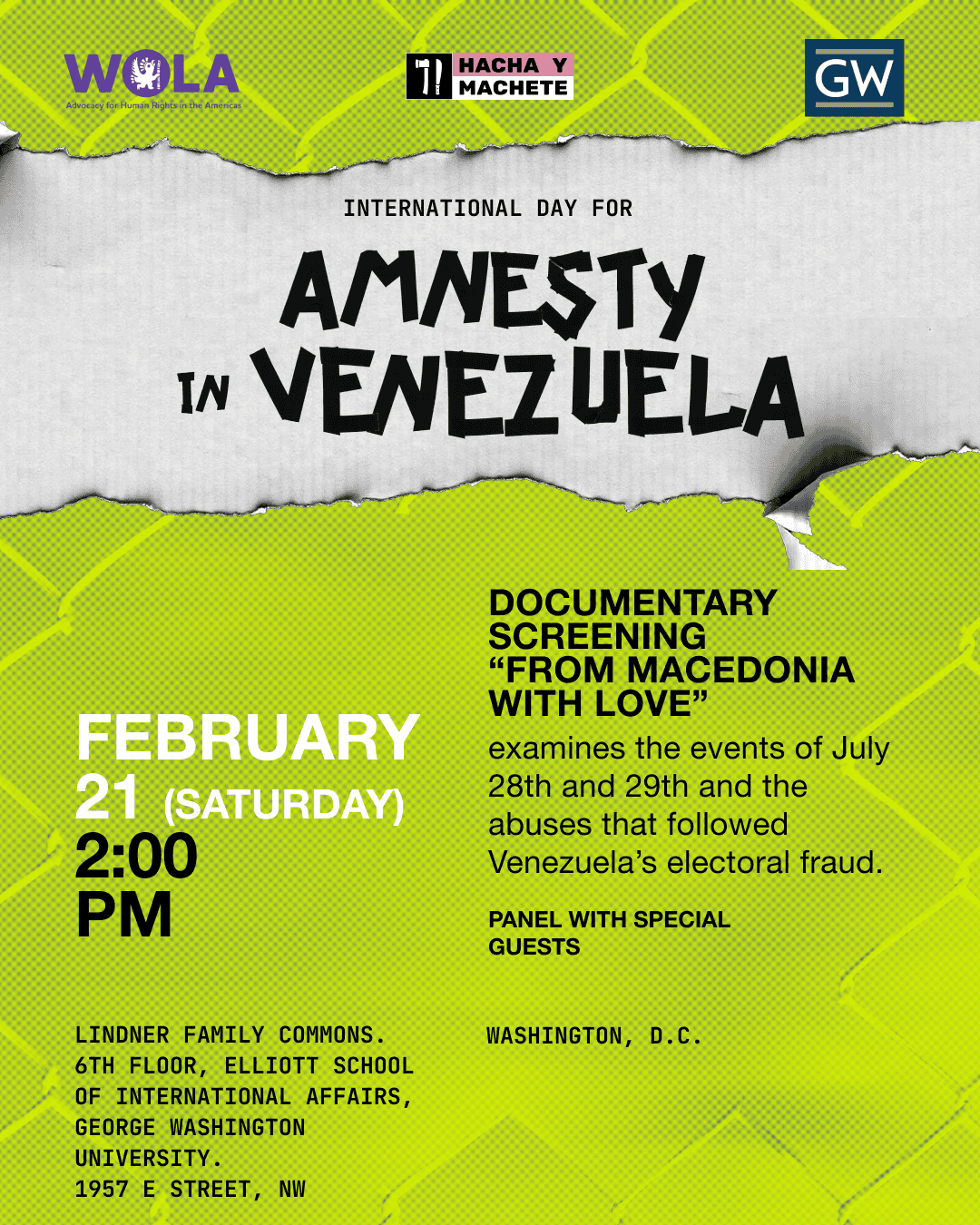 International Day for Freedom of Political Prisoners in Venezuela: Film Screening and Panel Discussion